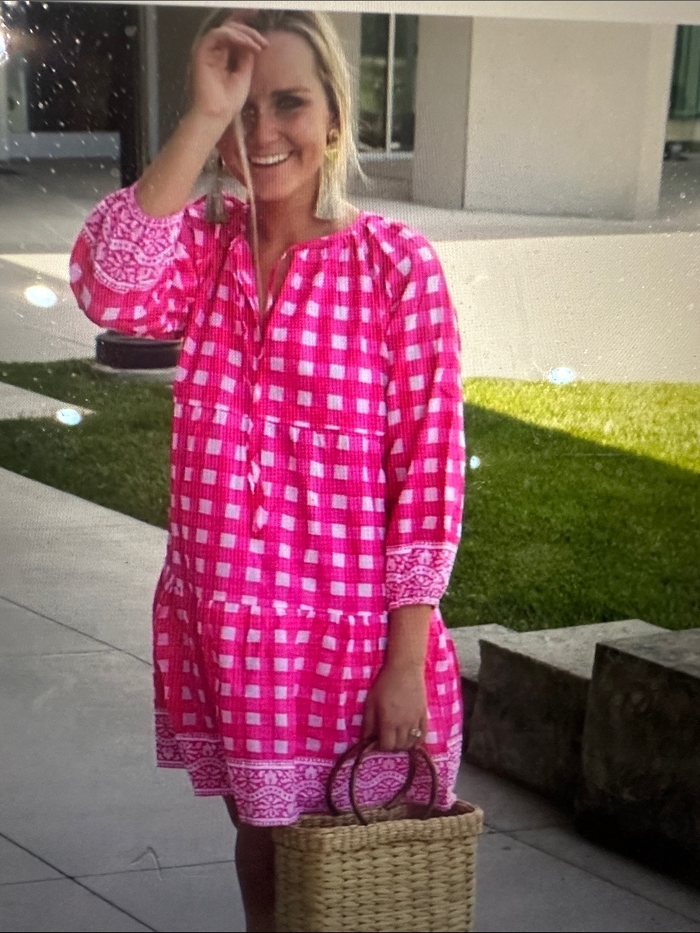 Tuckernuck Pink Gingham Tiered Tunic Dress, size large